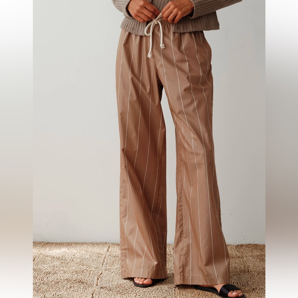 DONNI. Taupe Pinstripe Wide Leg Pants - Picture 2 of 4